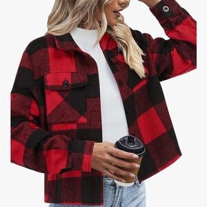 Zeagoo Red and Black Plaid Utility Jacket